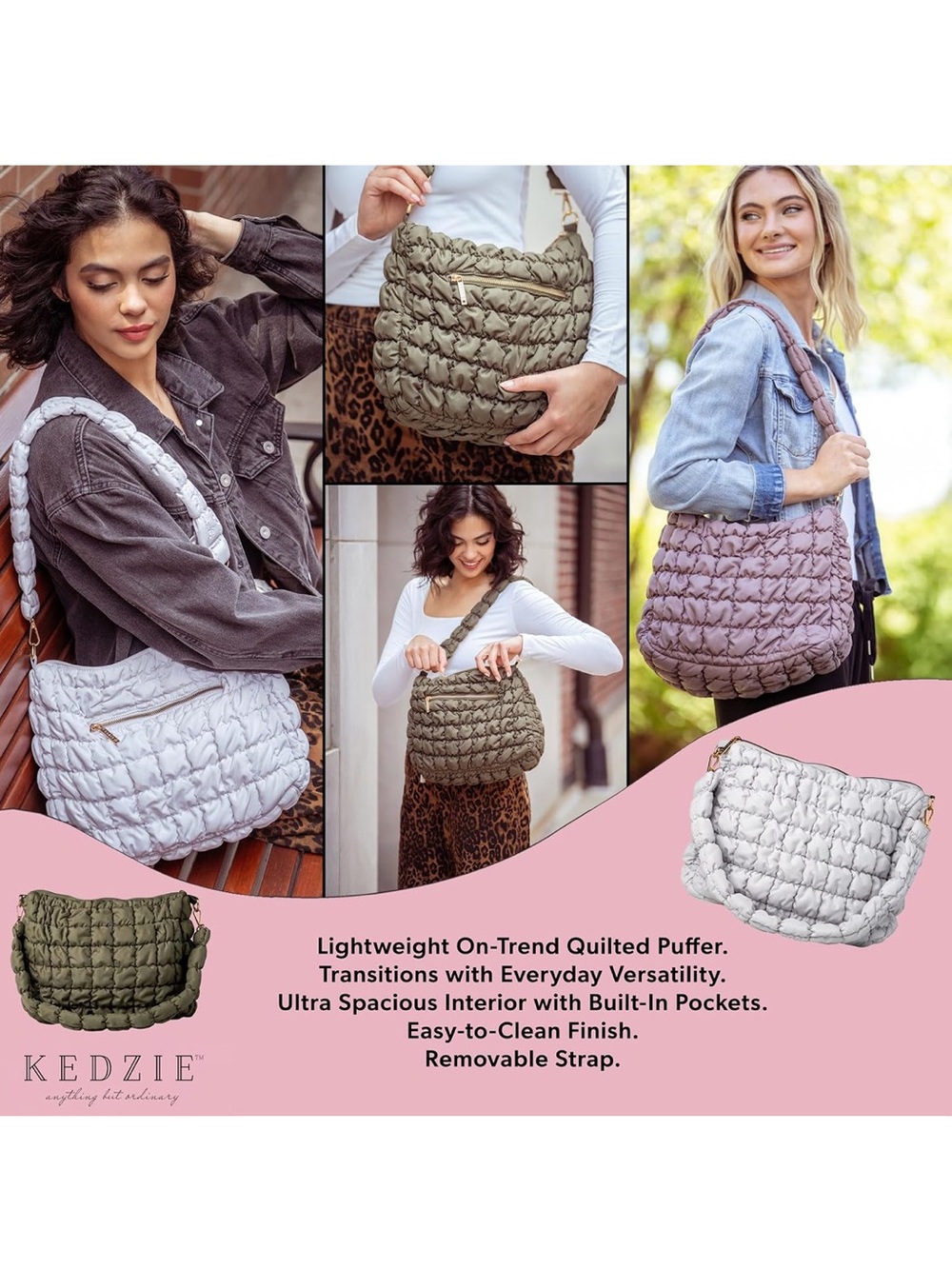 Quilted Padded Shoulder Bag in Mushroom - Picture 4 of 8